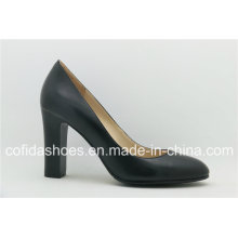 Classic Leather Chunky Heel Women Shoes for Office Ladies